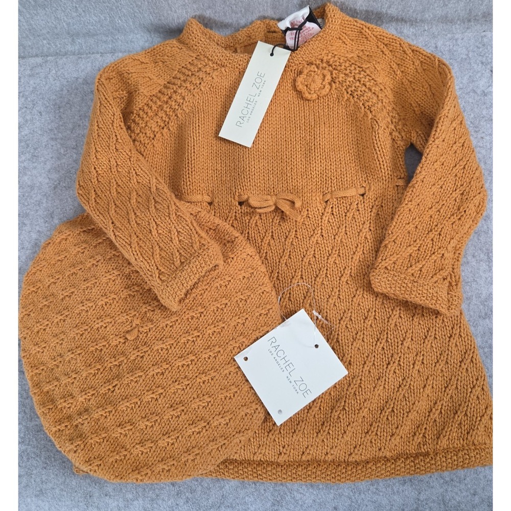 Rachel Zoe Baby Girls 3-6M Crochet Knit Dress and Hat Set Basketweave Boho NEW
